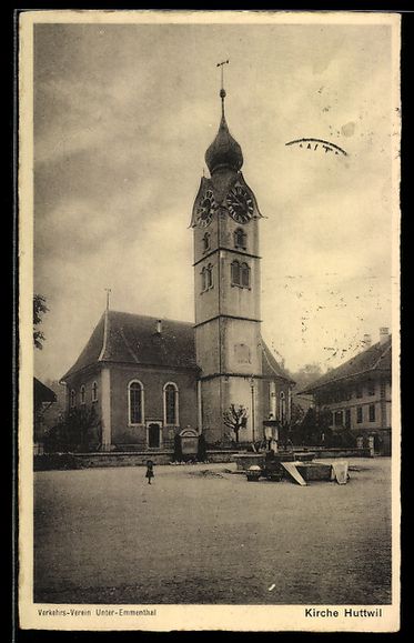 Cartoline postali: AK Huttwil, Kirche mit Brunnen – Usato da Berlin venduto da bartko-reher