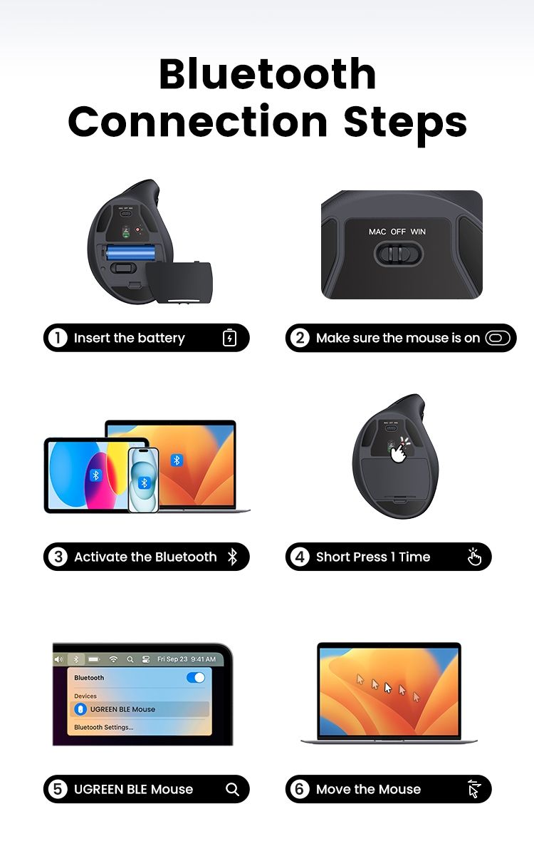 Mouse: UGREEN Vertikale Ergonomische Maus, Bluetooth, 4000DPI – Nuovo e nell'imballaggio originale da Romanshorn venduto da pfimex 4