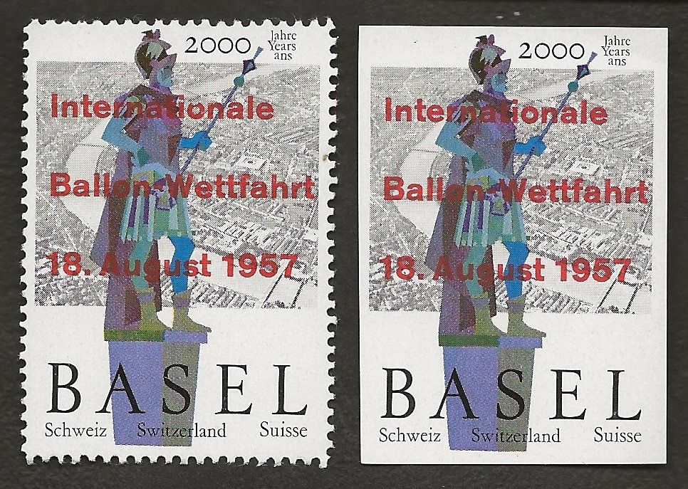 Tutti i francobolli: Ballon 1957 Schweiz Basel Vignette 2 Stück Luftpost – Usato da Au ZH venduto da xelagreb01