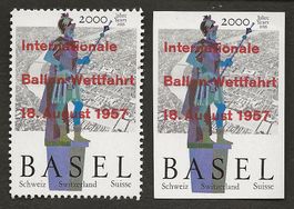 Ballon 1957 Schweiz Basel Vignette 2 Stück Luftpost