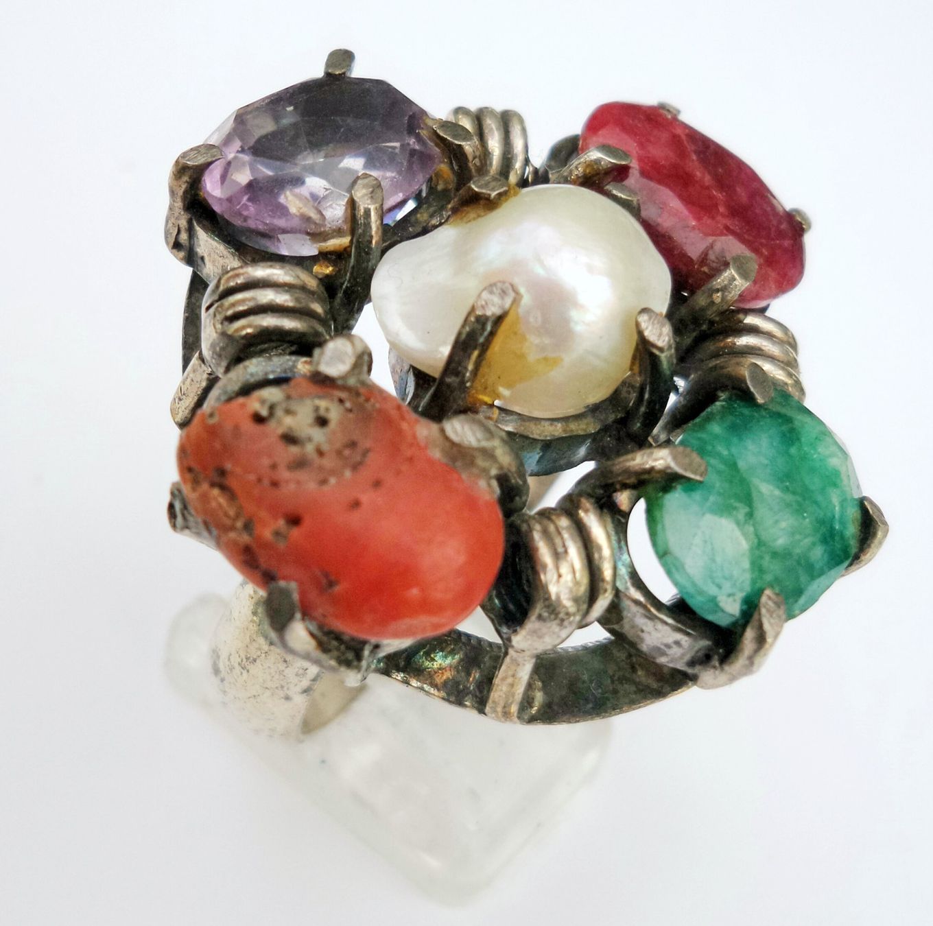 Anelli: Ring mit Edelsteinen und Perle 925 Silber – Nuovo (secondo la descrizione) da Zürich venduto da benedikt12 9
