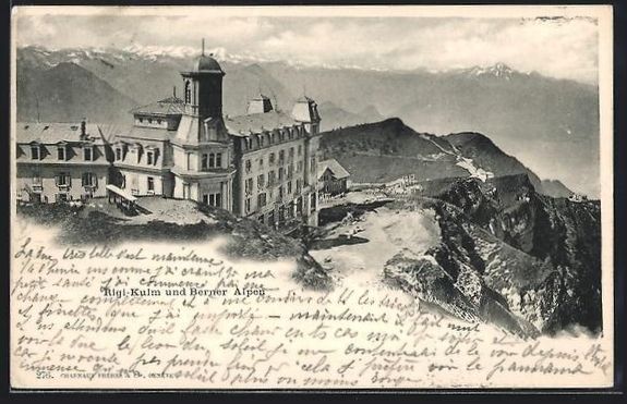 Cartoline postali: Rigi, Kulm, Ortsansicht mit Berner Alpen – Usato da Berlin venduto da bartko-reher