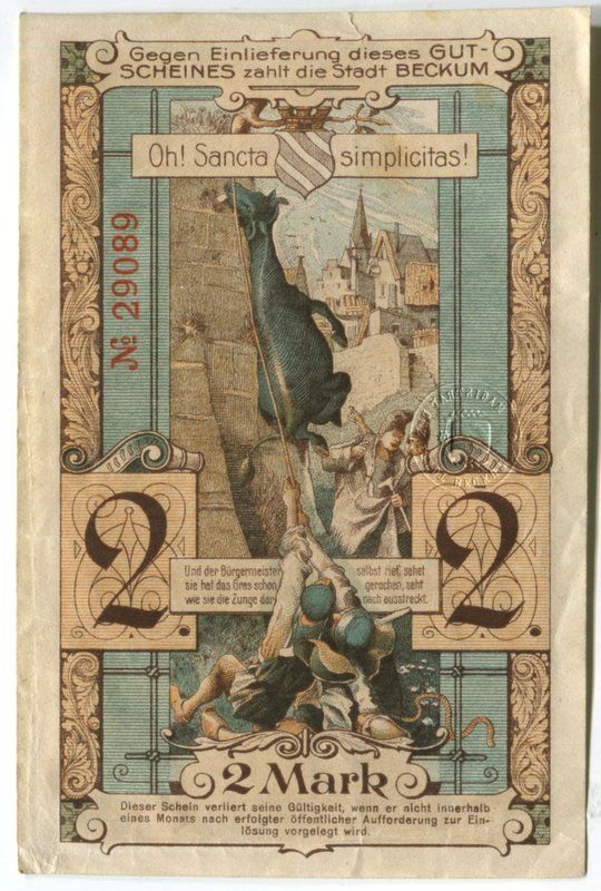 Banconote: Notgeld "2 Mark. Beckum 1918". – Usato da Basel venduto da Butsch5
