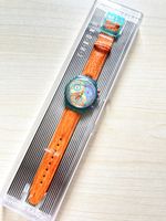 Swatch Chronograph Uhr bunt Lederarmband gut erhalten