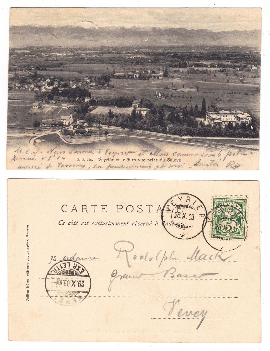 Cartoline postali: Veyrier et le Jura – Usato da La Tour-de-Peilz venduto da amjust