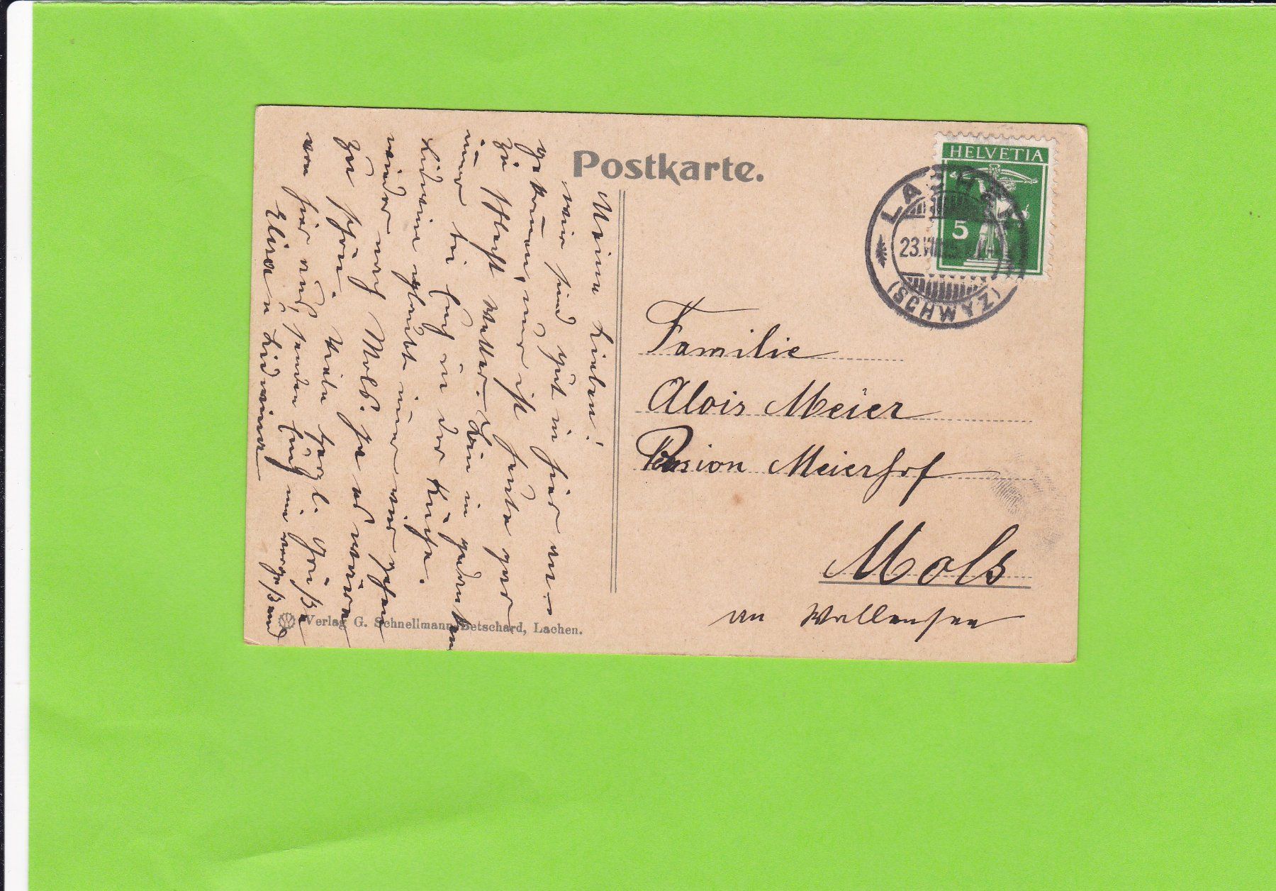 Cartoline postali: Lachen SZ vom See aus – Usato da St. Peterzell venduto da neckertal 1