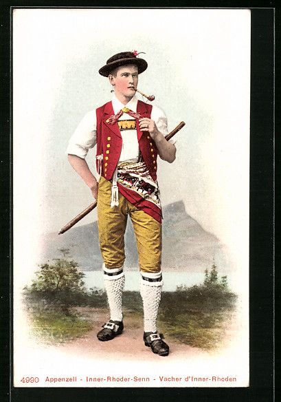 Ansichtskarten: Appenzeller in Tracht mit Pfeife, Inner- – Gebraucht aus Berlin von bartko-reher