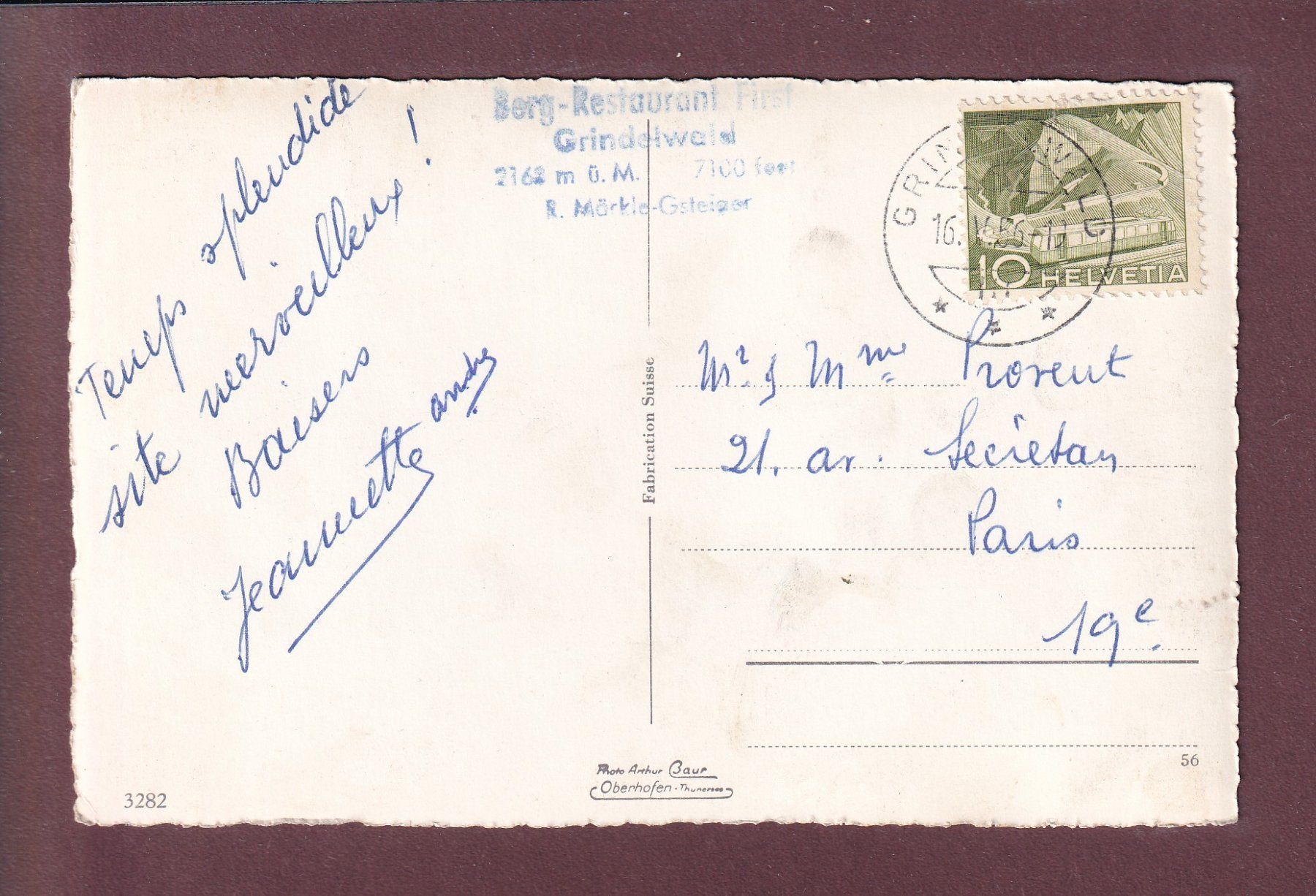 Ansichtskarten: Sesselbahn GRINDELWALD-FIRST - 1956 – Gebraucht aus Pully von nicecards 1