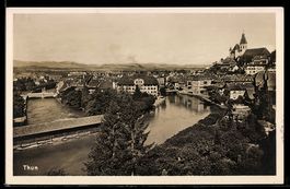 AK Thun, Ortsansicht mit der Aareschleusenbrücke