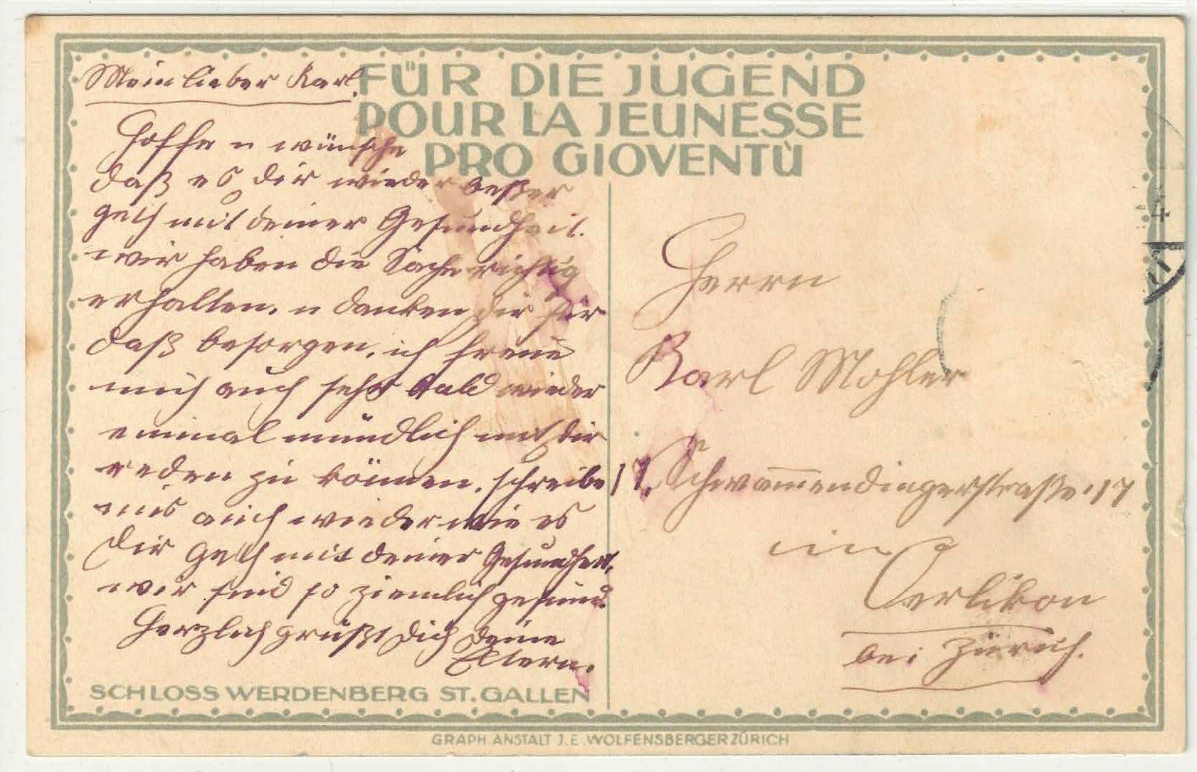 Cartoline postali: Pro Juventute - Schloss Werdenberg St. Gallen – Difettoso da Ettingen venduto da Kartenplanet 1