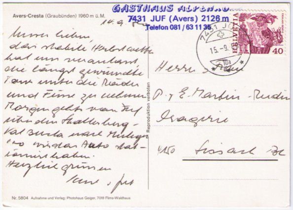 Cartes postales: Avers-Cresta – D'occasion à Binningen par Mountainrider 1