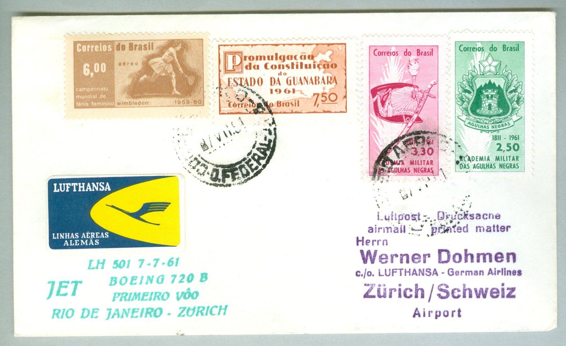 Alle Briefmarken: 1961 Brasilien Flugpost RF – Gebraucht aus Zürich von yago-rot