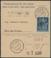 1942 - Bundesverwaltung BVW - Postanweisung - EF - Osogna TI