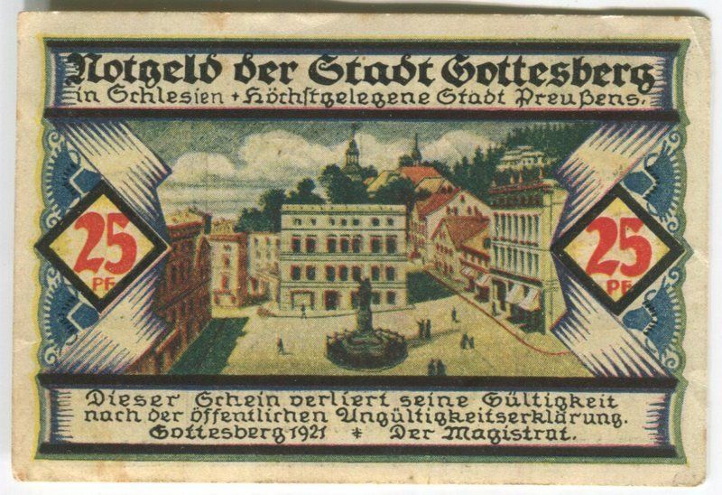 Banknoten: Notgeld "25 Pfennig. Gottesberg" – Gebraucht aus Basel von Butsch5 1