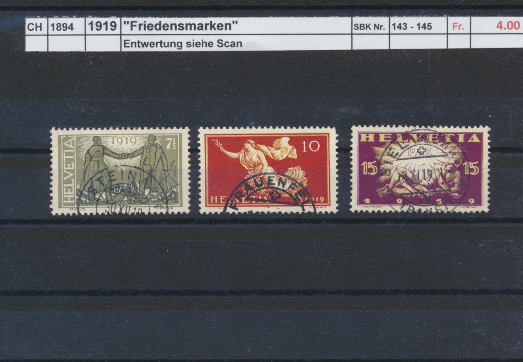 Alle Briefmarken: 1919 "Friedensmarken", gestempelt – Gebraucht aus Winterthur von Zupogeru