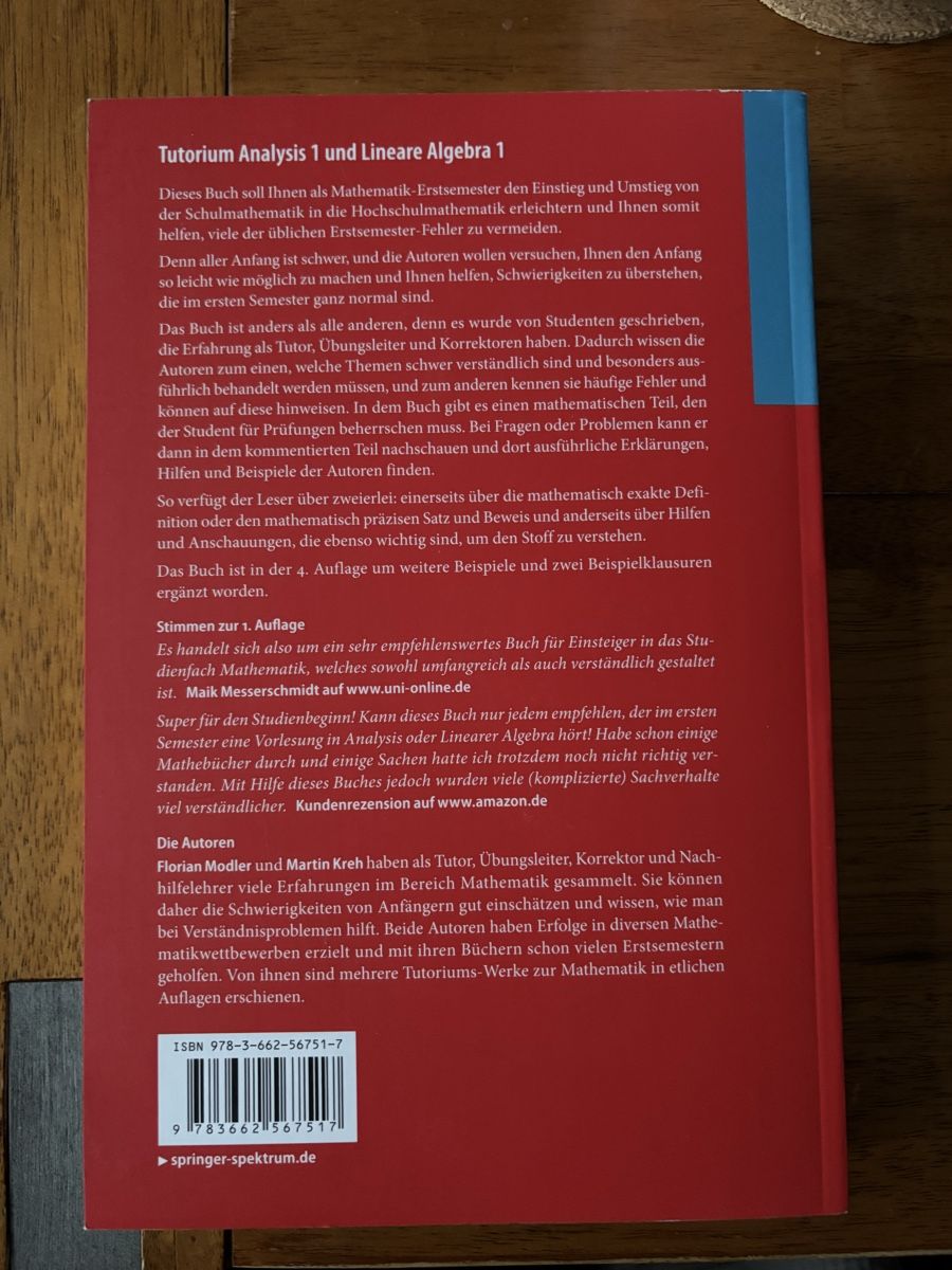 Livres: Buch Analysis 1 und Lineare Algebra 1 – D'occasion à Gipf-Oberfrick par mapfi5 1