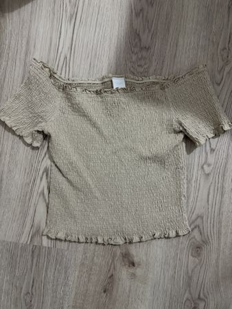 Haut femme beige col bateau élastique 