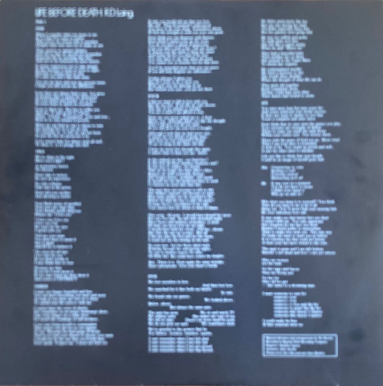 Schallplatten: R.D. LAING - LIFE BEFORE DEATH – Gebraucht aus Poliez-Pittet von Newtown-Records 2