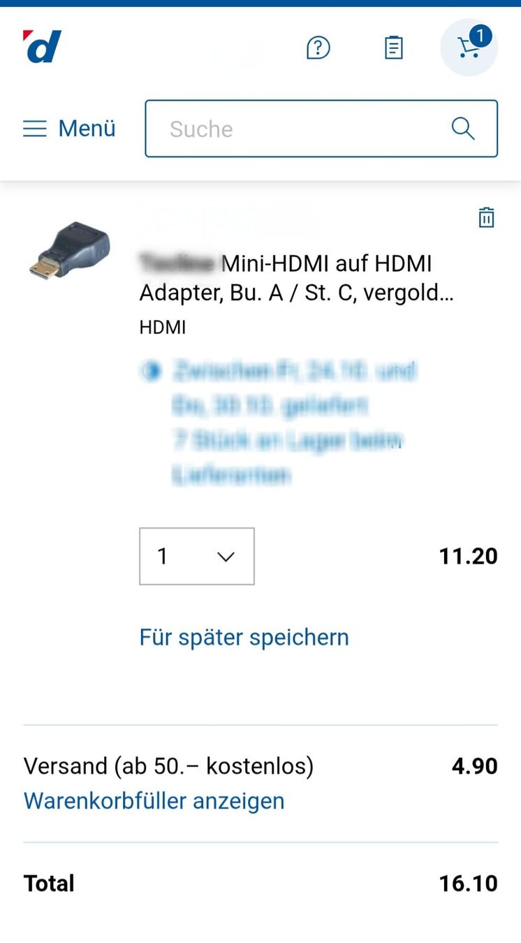 Adattatori: Mini HDMI - zu - HDMI Adapter / Digitec CHF 16.10 / Adapteur – Nuovo e nell'imballaggio originale da Uster venduto da -FPS- 1