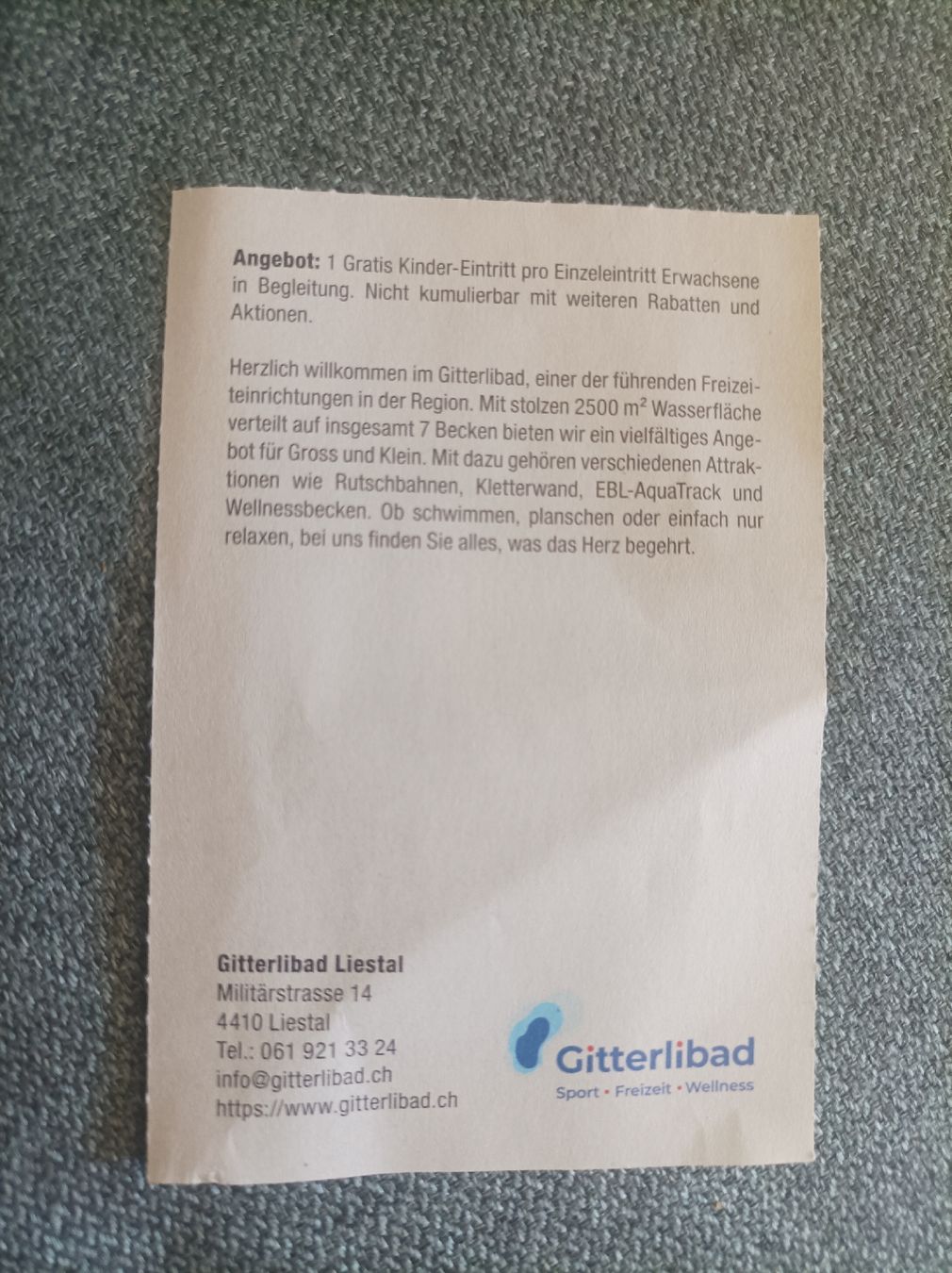 Buoni: 1 Gratis Kinder-Eintritt Gitterlibad Liestal Sommer 2026 – Nuovo (secondo la descrizione) da Allschwil venduto da MoZzareLla90 1