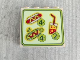 Lego Platte 1 x 4 x 3 mit Hot Dog und Getränk
