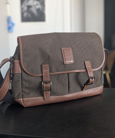 Sac bandoulière Longchamp en toile et cuir marron Besace L B