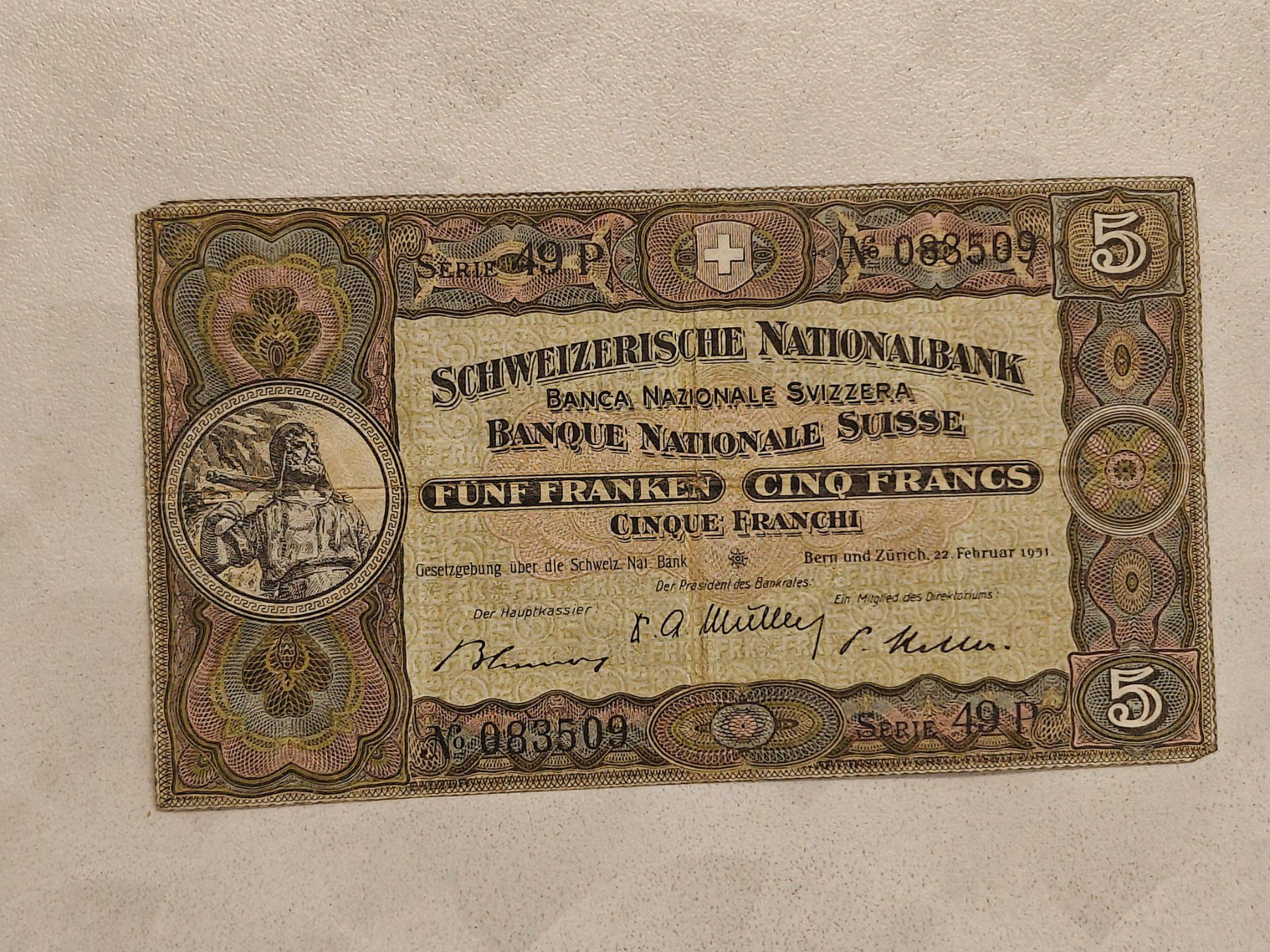 Banconote: 5 Franken Banknote gebraucht 1951 – Usato da Bad Zurzach venduto da Agia