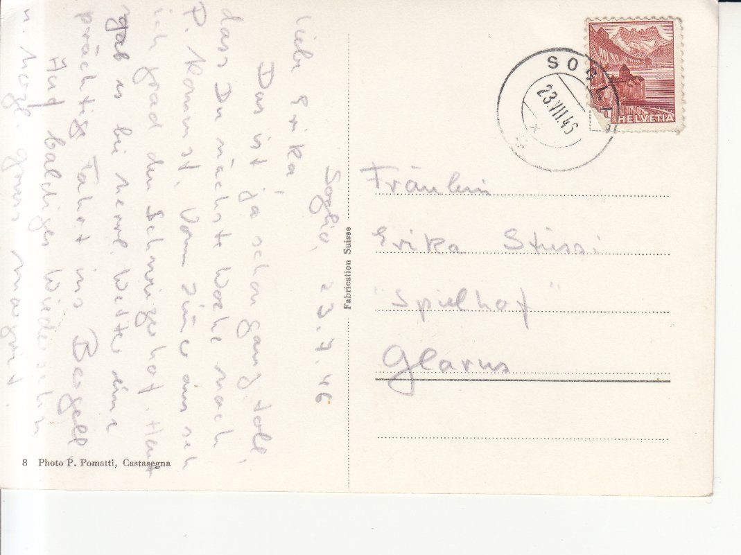 Ansichtskarten: Soglio 1946 – Gebraucht aus Bürglen TG von StampGraf 1