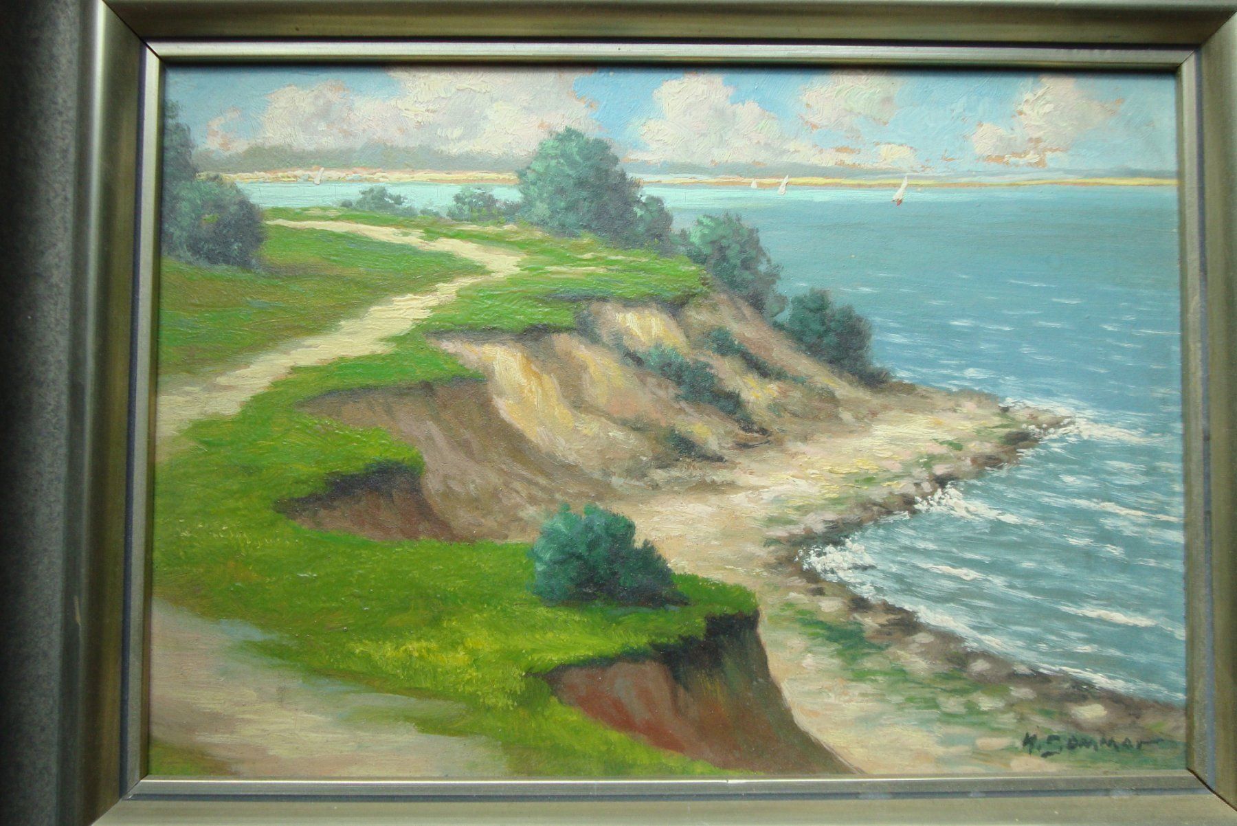 Tableaux: Uferlandschaft mit Gischt und Booten, Öl – D'occasion à Bern par carola31 6