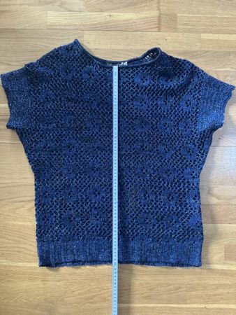 Pull chauve-souris bleu marin et fil argenté