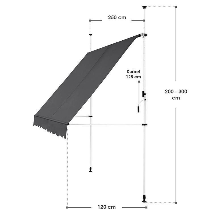Ombrelloni: Klemmmarkise 250 x 120 cm in grau – Nuovo e nell'imballaggio originale da Kreuzlingen venduto da DealBlitz 1