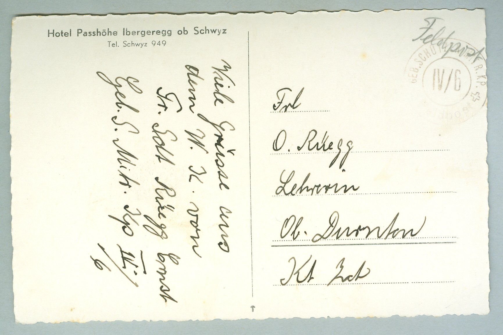 Cartoline postali: 1930/50 Schweiz AK Kt SZ – Usato da Zürich venduto da yago-rot 1