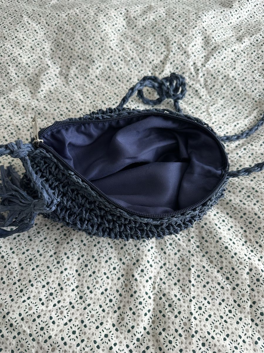 Borse: Sommerliche Basthandtasche dunkelblau geflochten – Usato da Langnau aA venduto da Camelia14 1