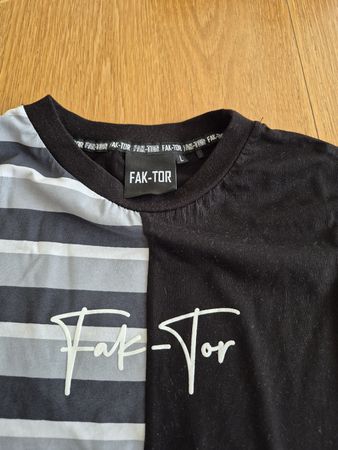 Fak-Tor T-Shirt Gr. L - Schwarz/Grau Gestreift NEU