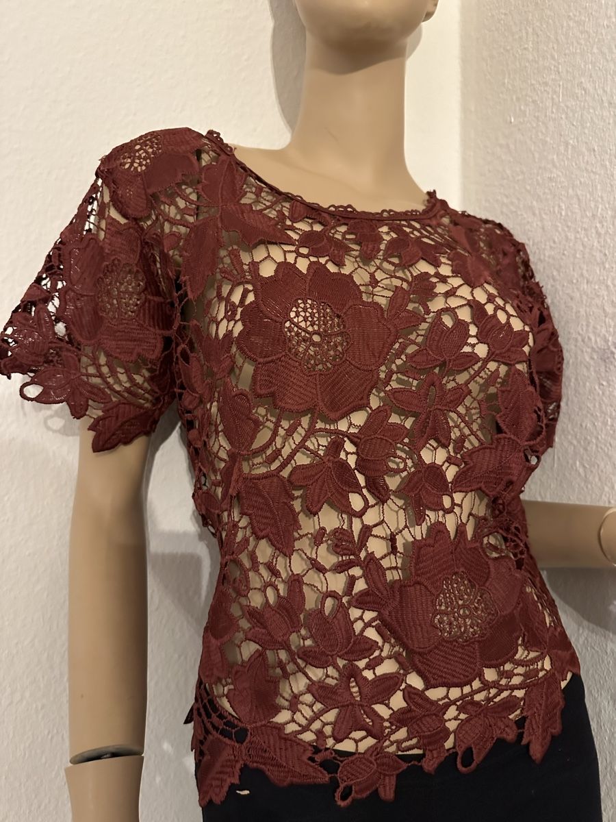 Top: Damen spitzen Top Oberteil dunkelrot – Usato da Basel venduto da Ivana_4 1