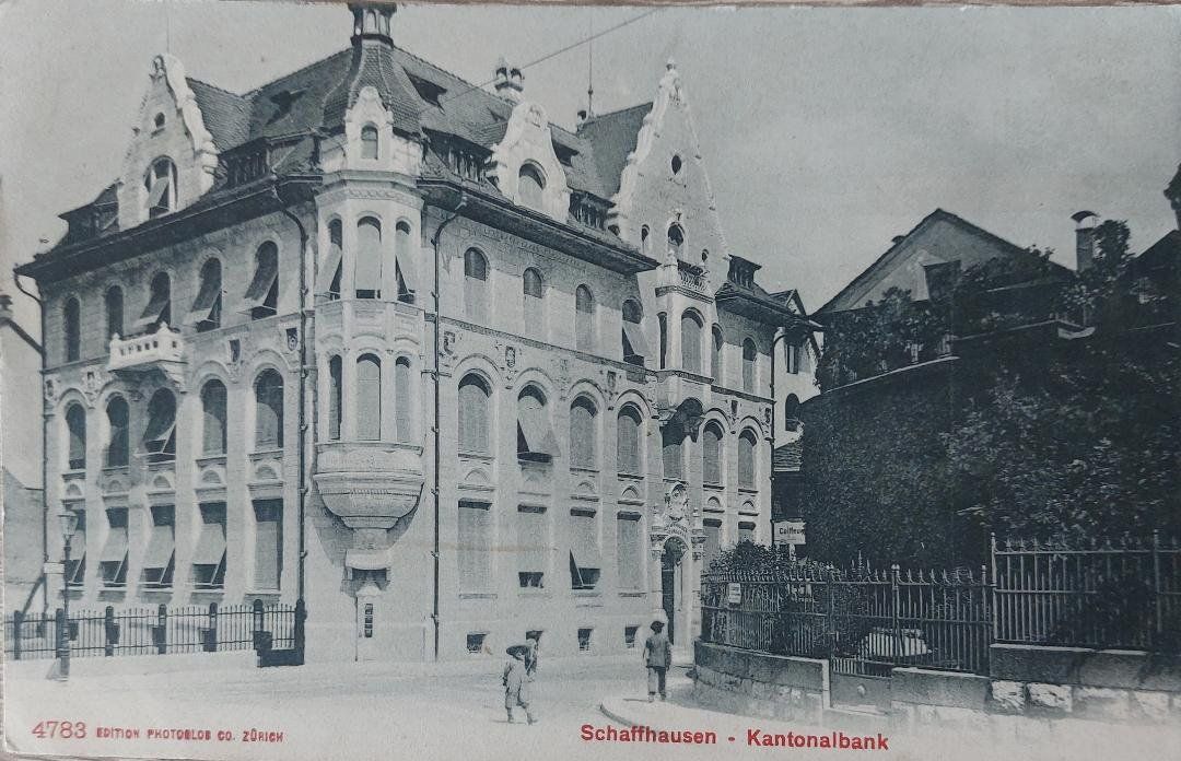 Cartoline postali: SCHAFFHAUSEN  -  Kantonalbank  - 1905 – Usato da Delémont venduto da Domdom1