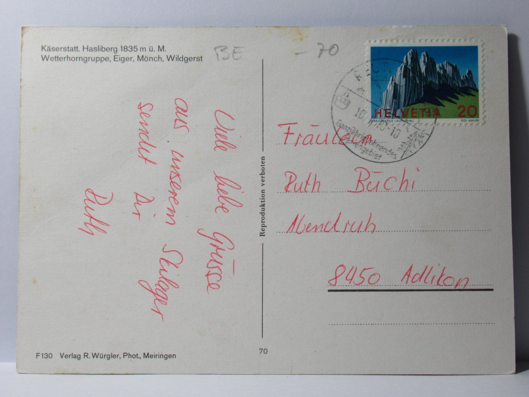 Cartoline postali: Käserstatt , Hasliberg – Usato da Grenchen venduto da frechri 1