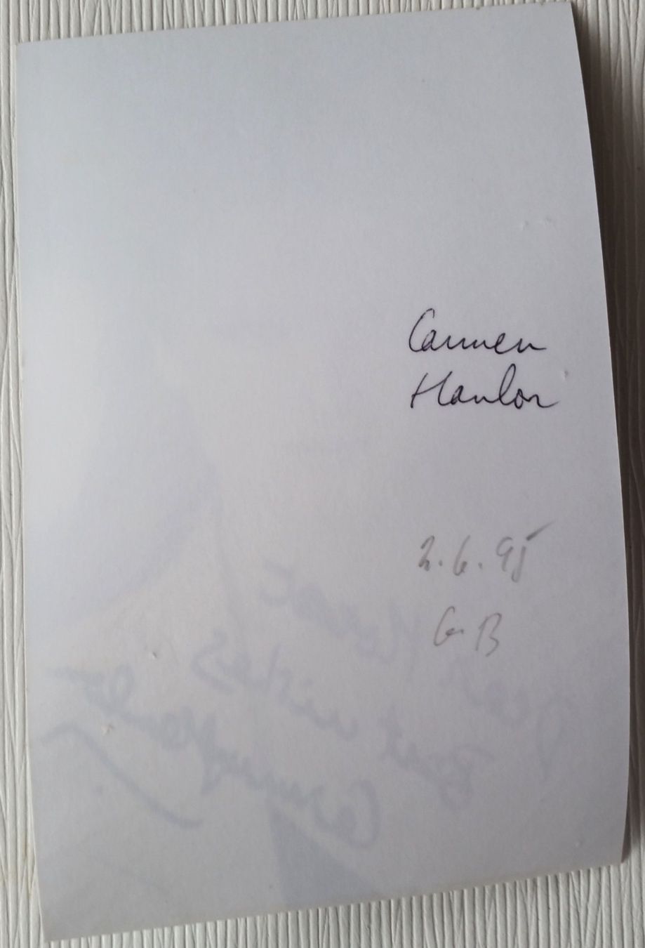 Autografi: Carmen Hanlon, signiertes Original-Autogramm, 1995 – Usato da Oberriet SG venduto da ganesh435 1