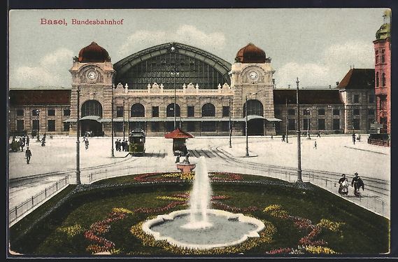 Ansichtskarten: Basel, Bundesbahnhof mit Fontäne und St – Gebraucht aus Berlin von bartko-reher