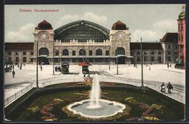 Basel, Bundesbahnhof mit Fontäne und St