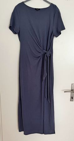 Massimo Dutti Midi-Kleid mit Knotendetail blau/grau – Gr. S