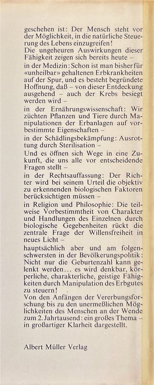 Libri: Vogt Hans-Heinrich, Das programmierte Leben – Nuovo (secondo la descrizione) da Sarnen venduto da Livres 2