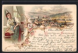 Litho Herisau, Panorama. Frau beim Klöp