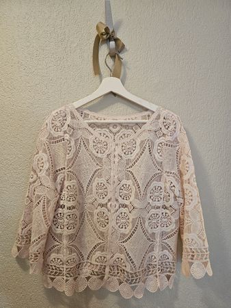 🩷Zart rosa Boho farbene Häckeljacke, Grösse M🩷