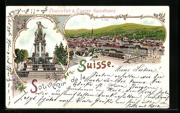 Cartoline postali: Litho St. Gallen, Totalansicht, Monument – Usato da Berlin venduto da bartko-reher