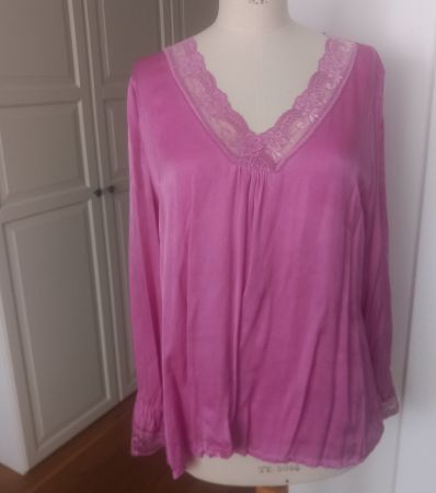 Boho Bluse Lingerie Stil Spitze rosa Gr. 40 M L