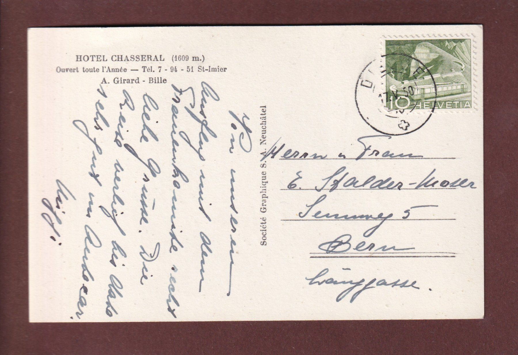 Cartoline postali: Hôtel du CHASSERAL - Vaches - 1950 – Usato da Pully venduto da nicecards 1