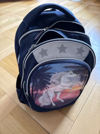 Back-to-school backpack with unicorn and stars motif!