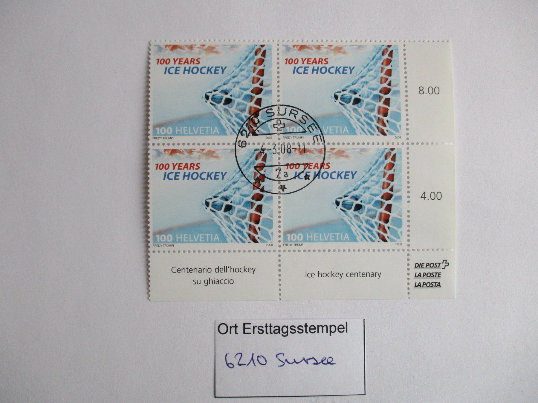 Tous les timbres: Viererblock mit Ort Ersttagsstempel 6210 Sursee – D'occasion à Langnau b. Reiden par Aktuell88