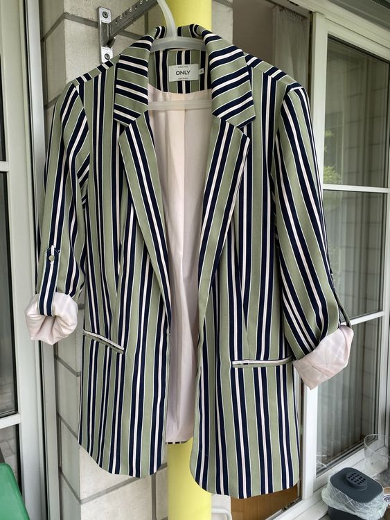 ONLY Blazer, M, gestreift, Khaki/Navy/Weiss/Rosa (Gebraucht